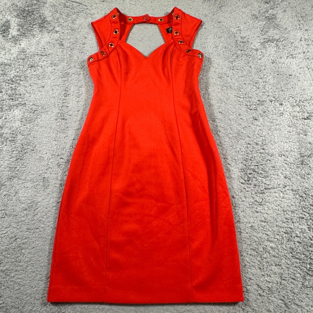 Guess Women Grommet Bodycon Mini Dress Cherry Red Sleeveless Open Back